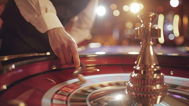 Live-dealer studio with multi-camera setup for blackjack and roulette